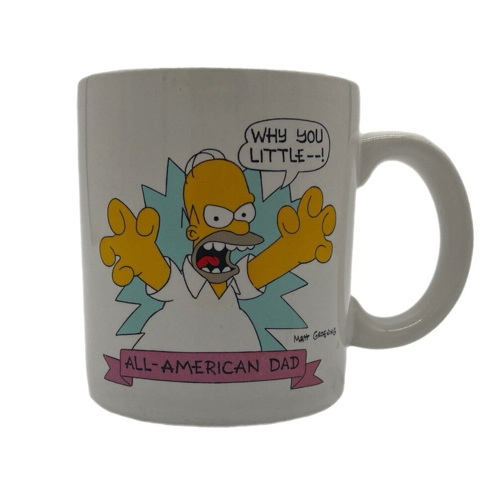 Vintage‎ 1990 Simpsons All-American Dad Homer Coffee Mug Cup Why you little &%#!